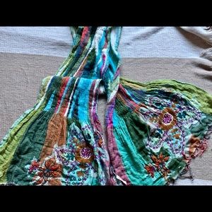 Colorful striped and flower embroidered scarf